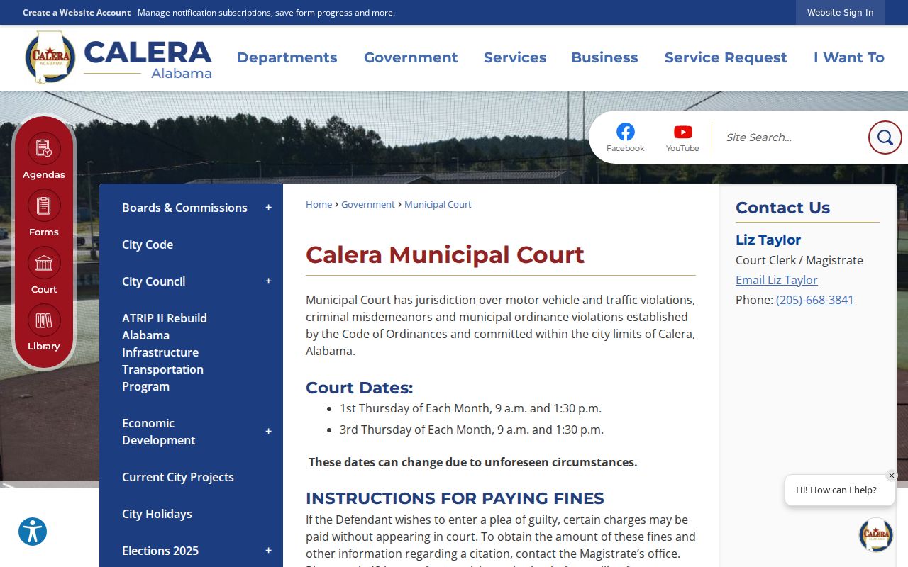 Calera municipal court docket information in Chilton County