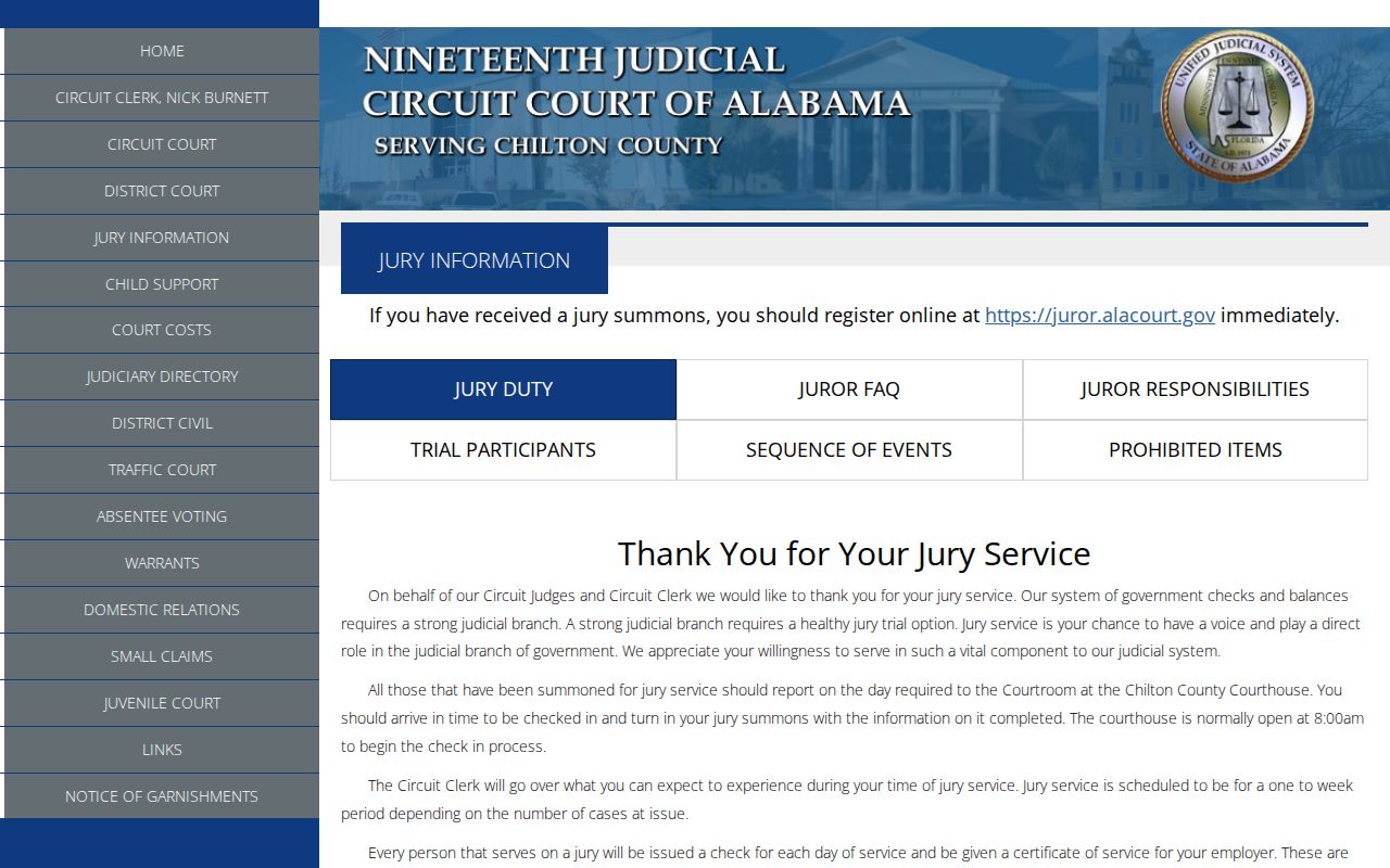 Chilton County criminal docket jury information