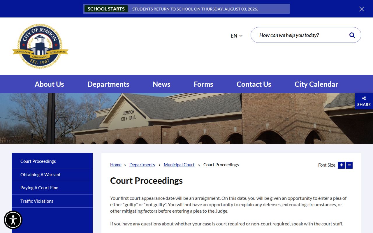 Jemison court docket proceedings and arraignment information