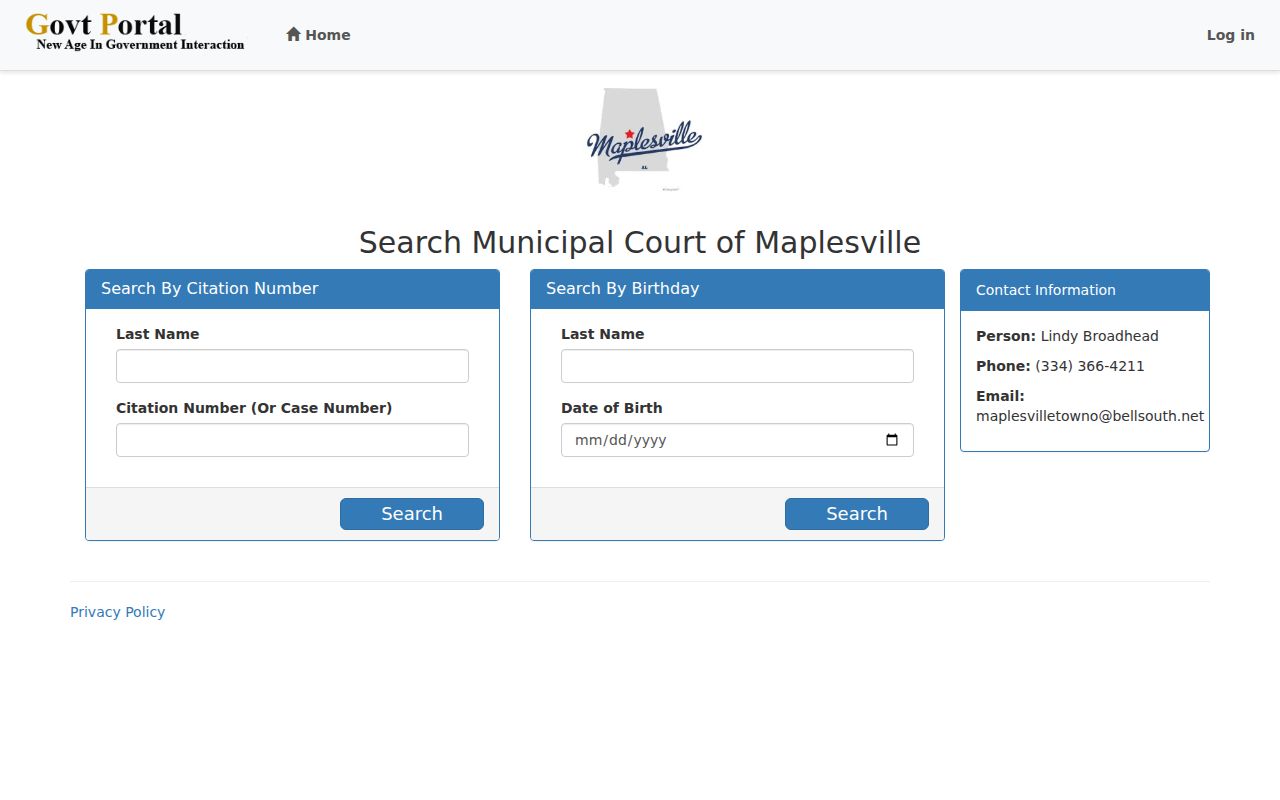 Maplesville court docket citation search form