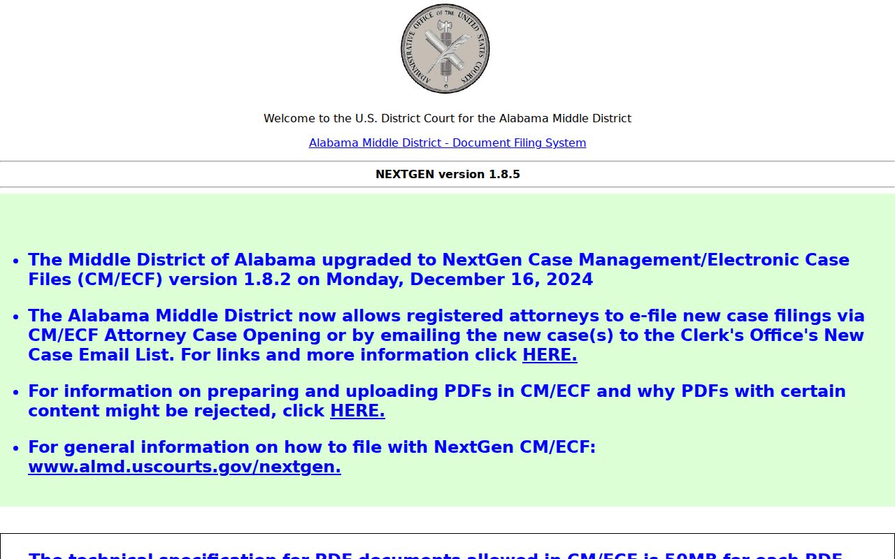 CM ECF federal docket system distinct from Chilton County court records