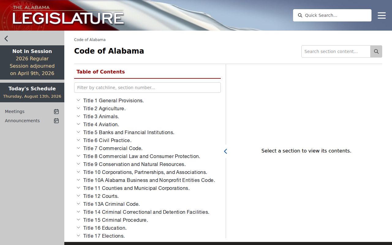 Code of Alabama authority for Chilton County case records