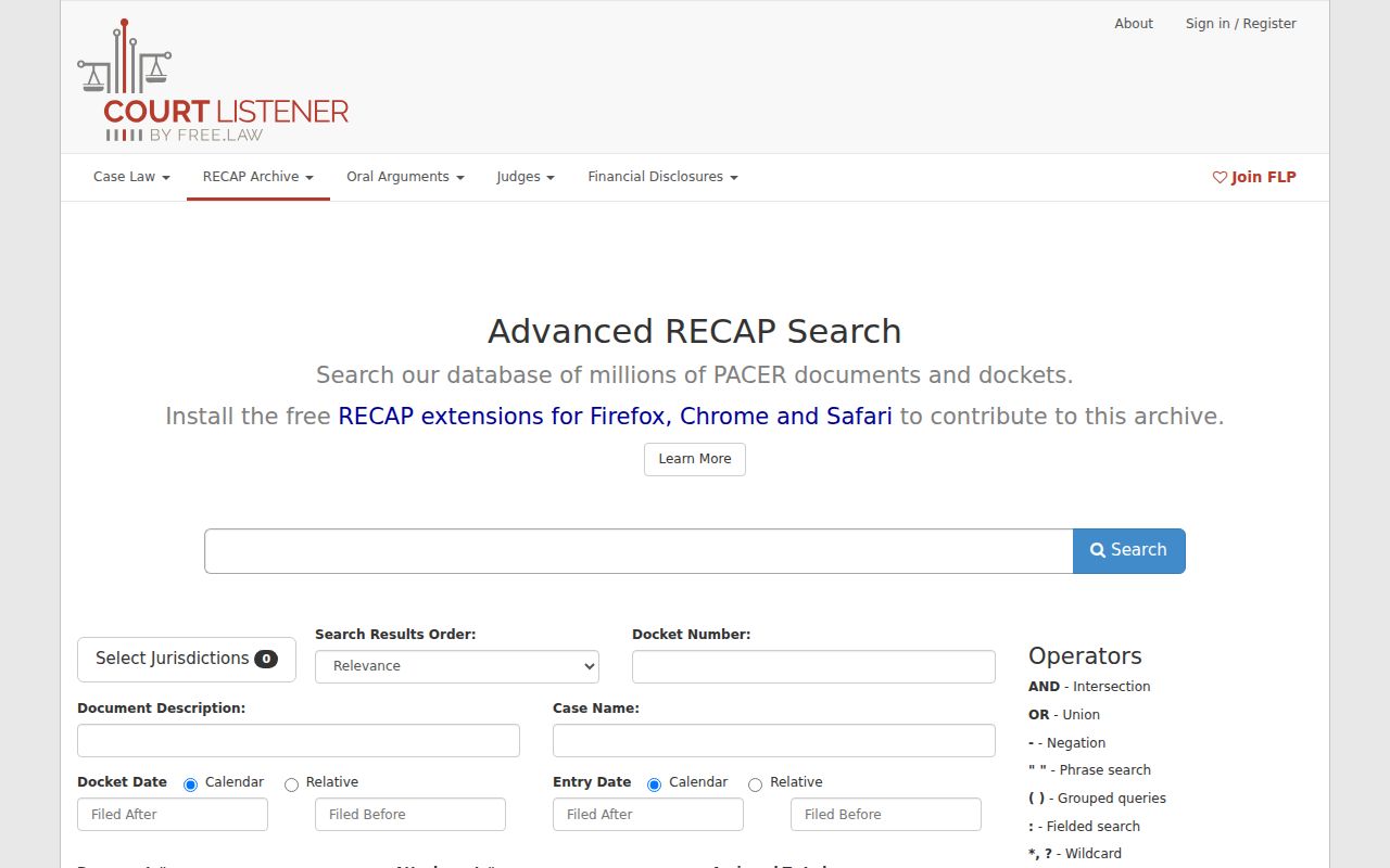 RECAP federal archive distinct from Chilton County case lookup