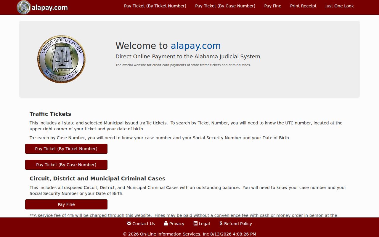 AlaPay portal for eligible Chilton County traffic tickets